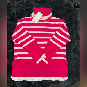 Pink and White Striped Turtle Neck Sweater